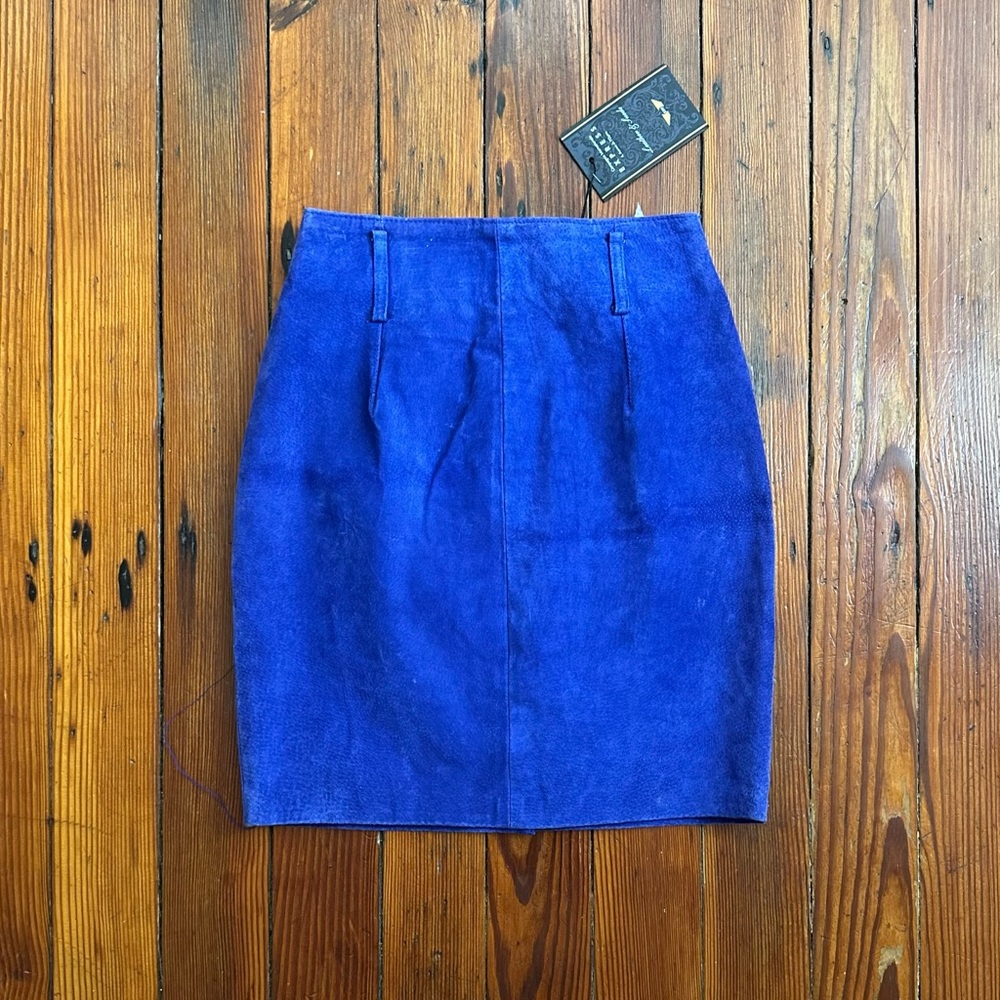 NOS Vintage 90s EXP Express electric blue suede pencil skirt 5/6 *flaw*
